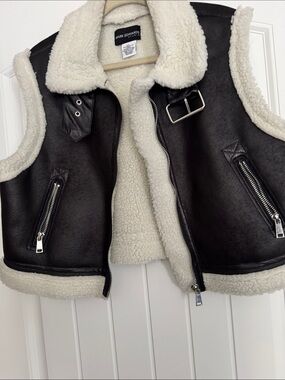 Black Faux Leather Shearling Vest